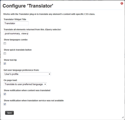 Translator- Widget Configuration